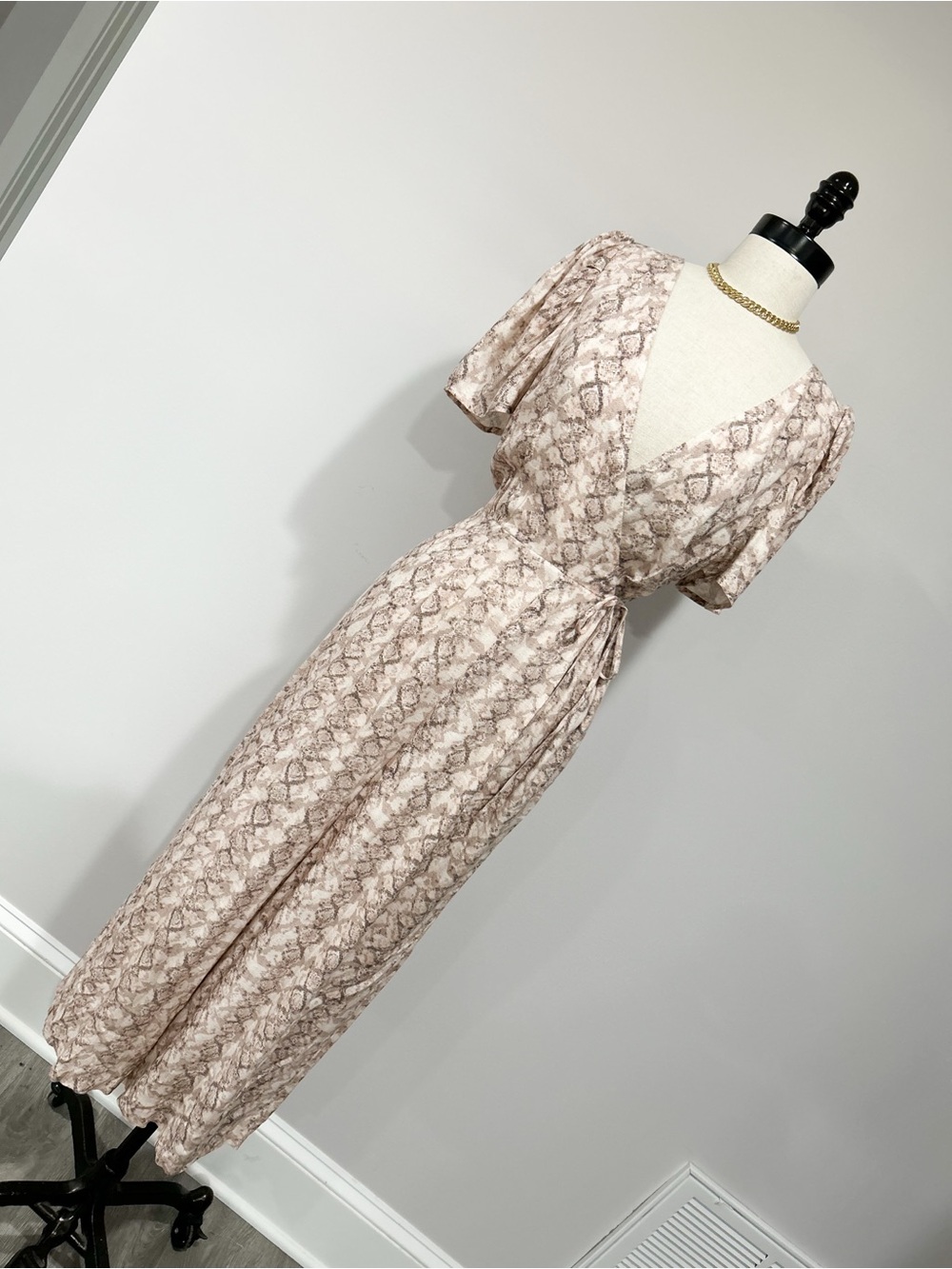 Greylin Beige Snake-Print Wrap Jumpsuit